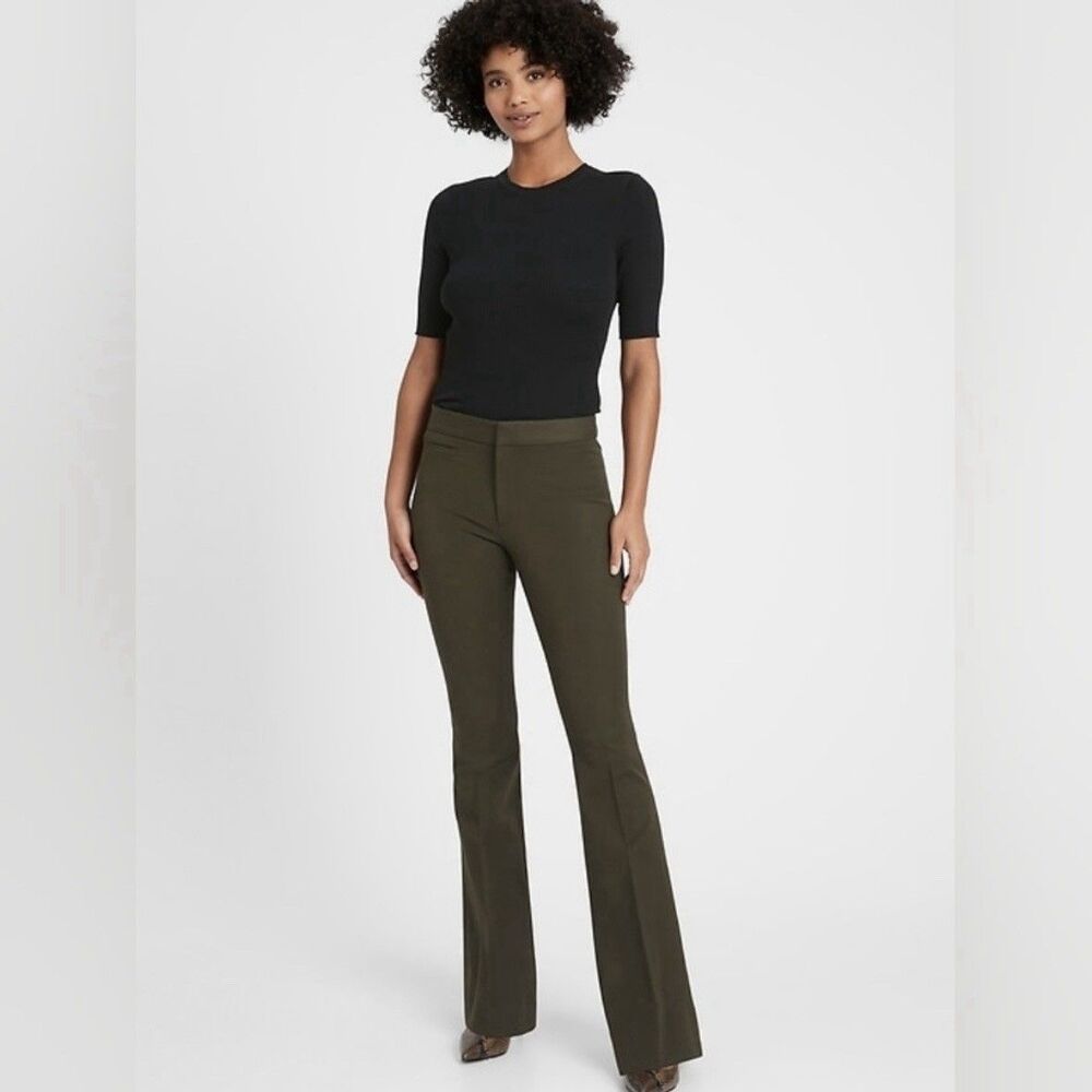 Banana Republic Sloan Flare Trouser Pant (Sz 2) Olive Tailored Work Business 34”